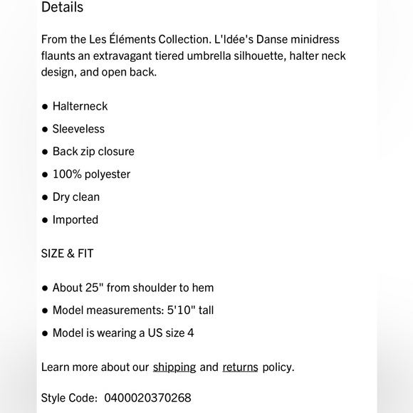 L’Idee Les Elements Danse Halter MiniDress size 4 NWT - Picture 8 of 11